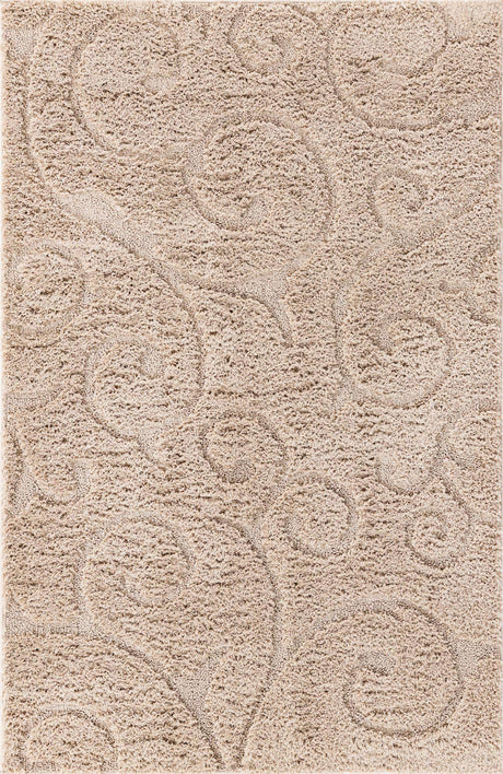 Beige 4' x 6' Floral Shag Rectangle Area Rug Thick Soft Touch Fluffy & Plush Shaggy Pile 100% Polyester With Cotton Backing Carpet for Interior Design for Sale at Rug Engine