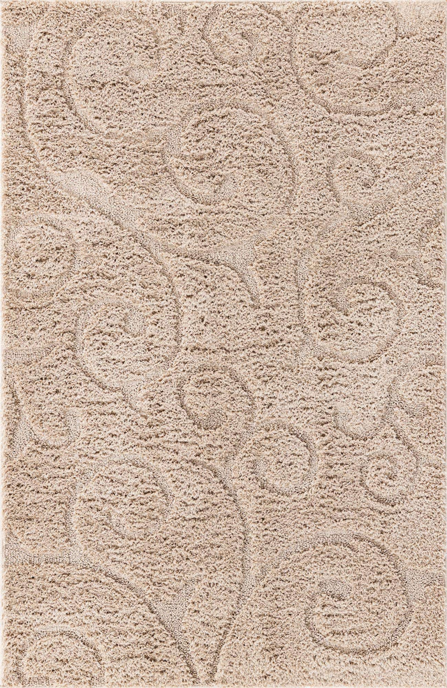 Beige 4' x 6' Floral Shag Rectangle Area Rug Thick Soft Touch Fluffy & Plush Shaggy Pile 100% Polyester With Cotton Backing Carpet for Interior Design for Sale at Rug Engine