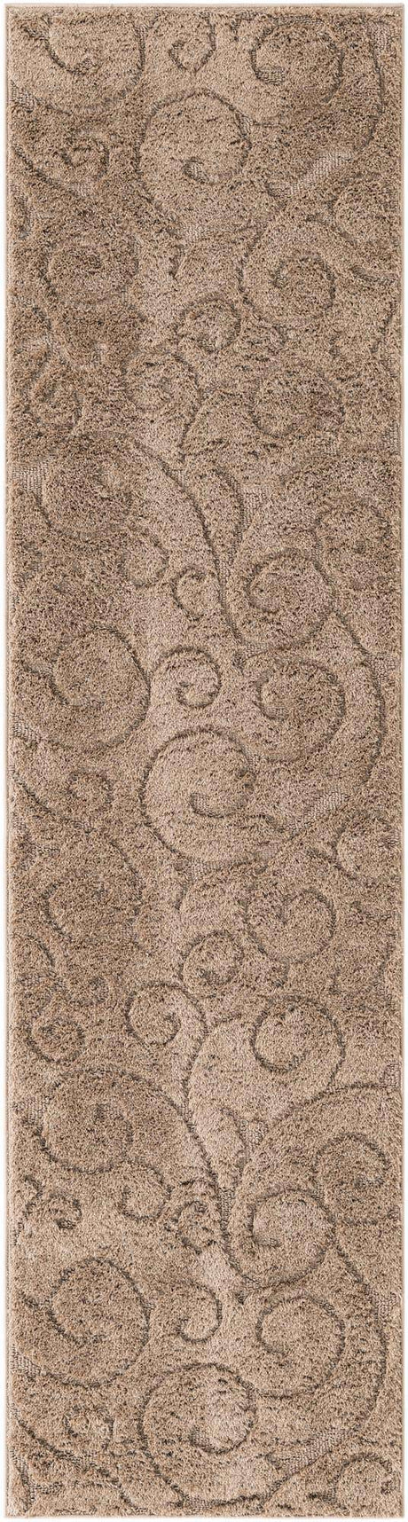 Beige 2' 7 x 10' Floral Shag Runner Area Rug Thick Soft Touch Fluffy & Plush Shaggy Pile 100% Polyester With Cotton Backing Carpet for Interior Design for Sale at Rug Engine