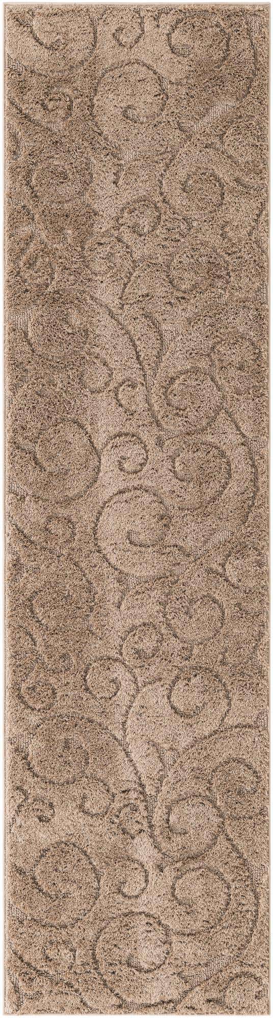Beige 2' 7 x 10' Floral Shag Runner Area Rug Thick Soft Touch Fluffy & Plush Shaggy Pile 100% Polyester With Cotton Backing Carpet for Interior Design for Sale at Rug Engine