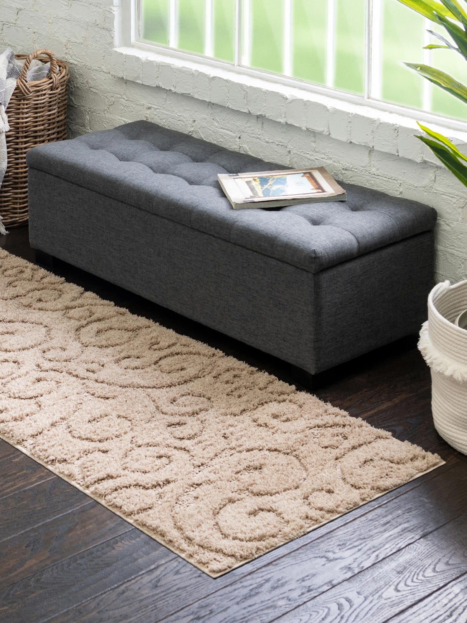 Beige 2' 7 x 10' Floral Shag Runner Area Rug Thick Soft Touch Fluffy & Plush Shaggy Pile 100% Polyester With Cotton Backing Carpet for Interior Design for Sale at Rug Engine