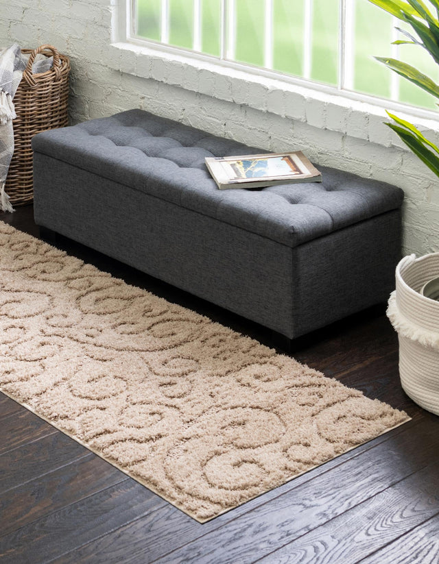 Beige 2' 7 x 10' Floral Shag Runner Area Rug Thick Soft Touch Fluffy & Plush Shaggy Pile 100% Polyester With Cotton Backing Carpet for Interior Design for Sale at Rug Engine