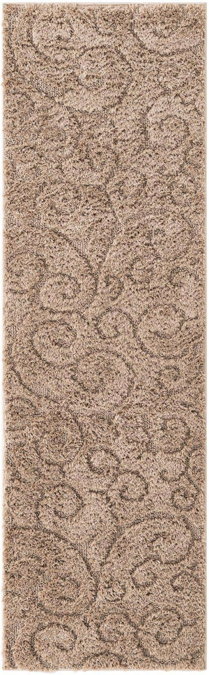 Beige 2' x 6' 7 Floral Shag Runner Area Rug Thick Soft Touch Fluffy & Plush Shaggy Pile 100% Polyester With Cotton Backing Carpet for Interior Design for Sale at Rug Engine