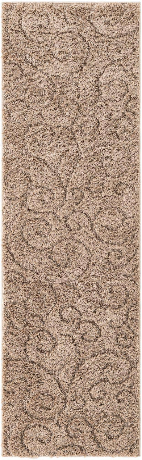 Beige 2' x 6' 7 Floral Shag Runner Area Rug Thick Soft Touch Fluffy & Plush Shaggy Pile 100% Polyester With Cotton Backing Carpet for Interior Design for Sale at Rug Engine