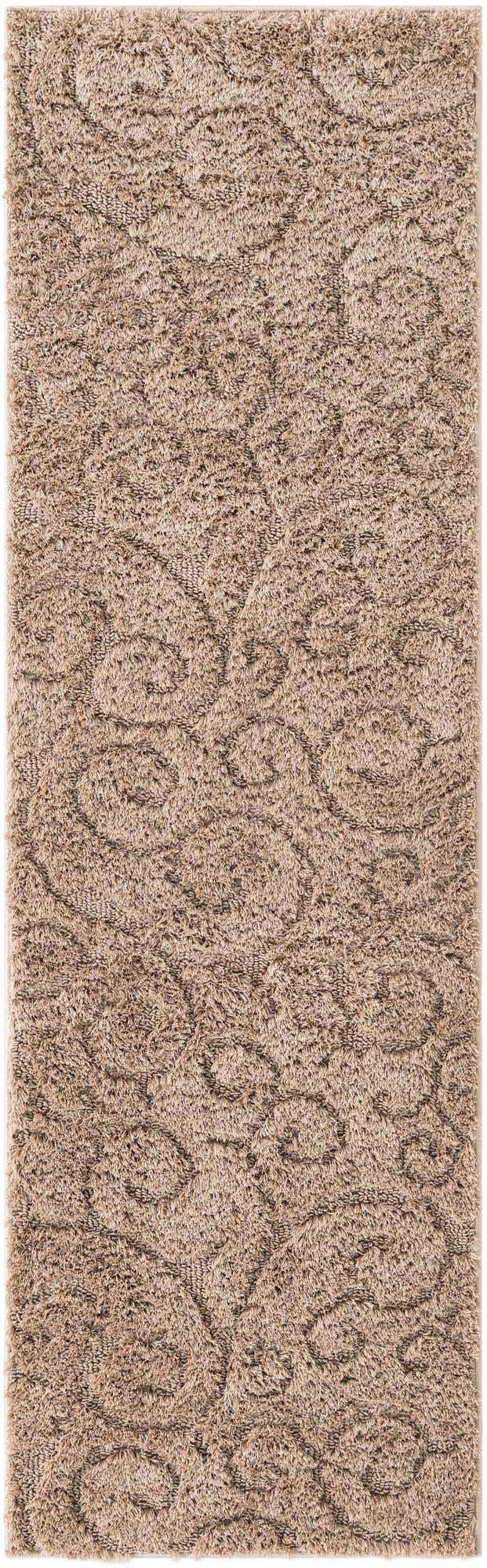Beige 2' x 6' 7 Floral Shag Runner Area Rug Thick Soft Touch Fluffy & Plush Shaggy Pile 100% Polyester With Cotton Backing Carpet for Interior Design for Sale at Rug Engine
