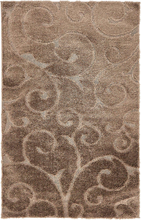 Brown 5' 1 x 8' Floral Shag Rectangle Area Rug Thick Soft Touch Fluffy & Plush Shaggy Pile 100% Polyester With Cotton Backing Carpet for Interior Design for Sale at Rug Engine