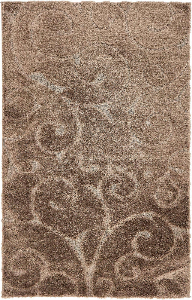 Brown 5' 1 x 8' Floral Shag Rectangle Area Rug Thick Soft Touch Fluffy & Plush Shaggy Pile 100% Polyester With Cotton Backing Carpet for Interior Design for Sale at Rug Engine