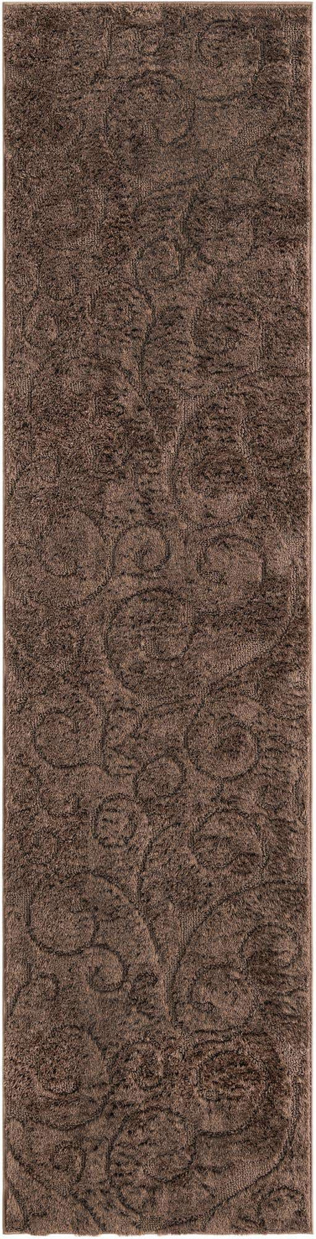 Brown 2' 7 x 10' Floral Shag Runner Area Rug Thick Soft Touch Fluffy & Plush Shaggy Pile 100% Polyester With Cotton Backing Carpet for Interior Design for Sale at Rug Engine