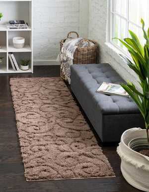 Brown 2' x 6' 7 Floral Shag Runner Area Rug Thick Soft Touch Fluffy & Plush Shaggy Pile 100% Polyester With Cotton Backing Carpet for Interior Design for Sale at Rug Engine