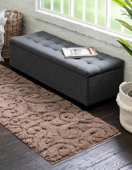 Brown 2' 7 x 10' Floral Shag Runner Area Rug Thick Soft Touch Fluffy & Plush Shaggy Pile 100% Polyester With Cotton Backing Carpet for Interior Design for Sale at Rug Engine