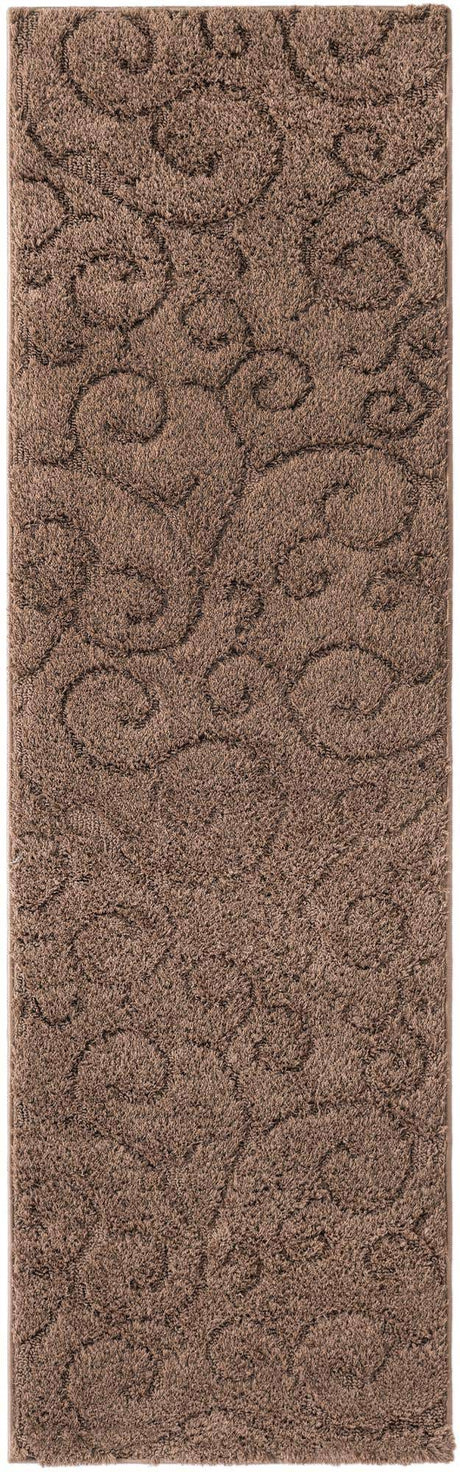 Brown 2' x 6' 7 Floral Shag Runner Area Rug Thick Soft Touch Fluffy & Plush Shaggy Pile 100% Polyester With Cotton Backing Carpet for Interior Design for Sale at Rug Engine