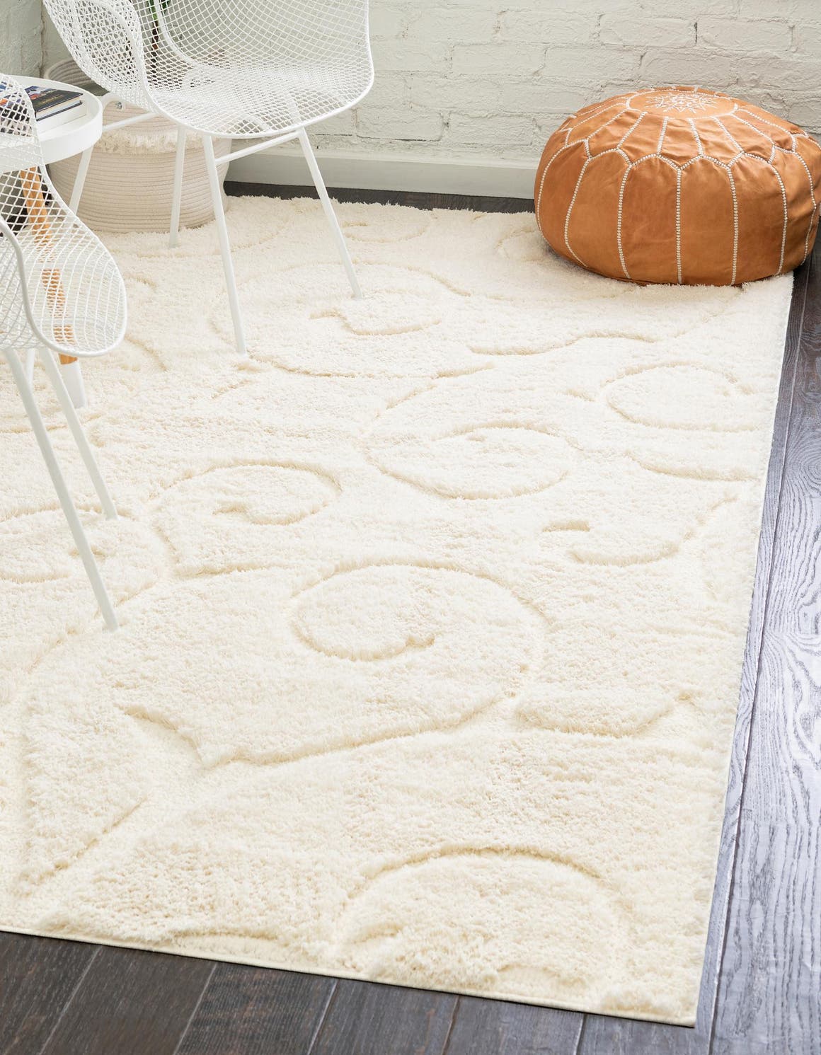 Ivory 4' 1 x 6' 1 Floral Shag Rectangle Area Rug Thick Soft Touch Fluffy & Plush Shaggy Pile 100% Polyester With Cotton Backing Carpet for Interior Design for Sale at Rug Engine