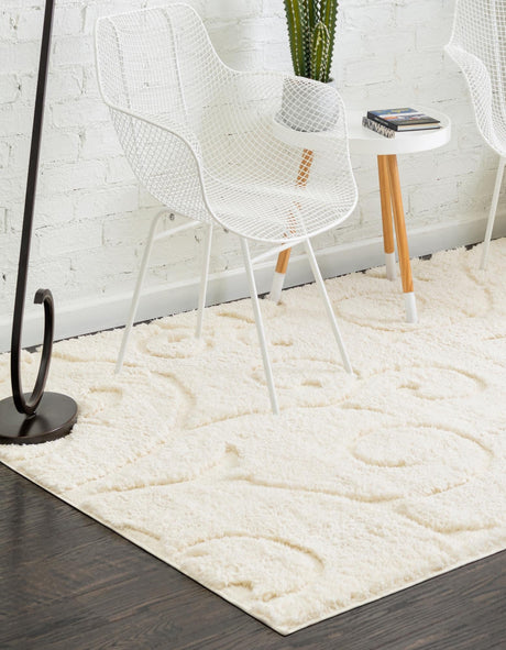 Ivory 9' x 12' 2 Floral Shag Rectangle Area Rug Thick Soft Touch Fluffy & Plush Shaggy Pile 100% Polyester With Cotton Backing Carpet for Interior Design for Sale at Rug Engine