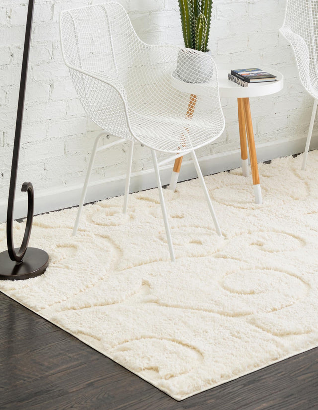 Ivory 8' x 10' Floral Shag Rectangle Area Rug Thick Soft Touch Fluffy & Plush Shaggy Pile 100% Polyester With Cotton Backing Carpet for Interior Design for Sale at Rug Engine