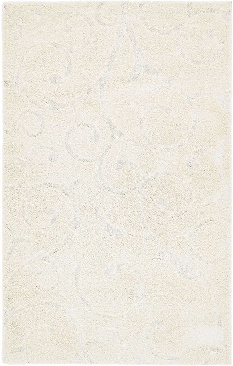 Ivory 5' 1 x 8' Floral Shag Rectangle Area Rug Thick Soft Touch Fluffy & Plush Shaggy Pile 100% Polyester With Cotton Backing Carpet for Interior Design for Sale at Rug Engine