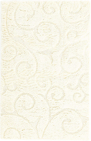 Ivory 4' 1 x 6' 1 Floral Shag Rectangle Area Rug Thick Soft Touch Fluffy & Plush Shaggy Pile 100% Polyester With Cotton Backing Carpet for Interior Design for Sale at Rug Engine