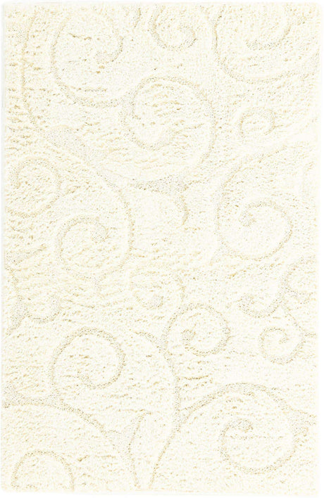 Ivory 4' 1 x 6' 1 Floral Shag Rectangle Area Rug Thick Soft Touch Fluffy & Plush Shaggy Pile 100% Polyester With Cotton Backing Carpet for Interior Design for Sale at Rug Engine