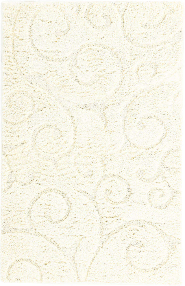 Ivory 4' 1 x 6' 1 Floral Shag Rectangle Area Rug Thick Soft Touch Fluffy & Plush Shaggy Pile 100% Polyester With Cotton Backing Carpet for Interior Design for Sale at Rug Engine