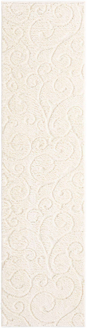 Ivory 2' 7 x 10' Floral Shag Runner Area Rug Thick Soft Touch Fluffy & Plush Shaggy Pile 100% Polyester With Cotton Backing Carpet for Interior Design for Sale at Rug Engine