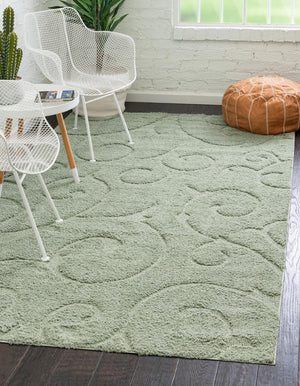 Green 5' 1 x 8' Floral Shag Rectangle Rug