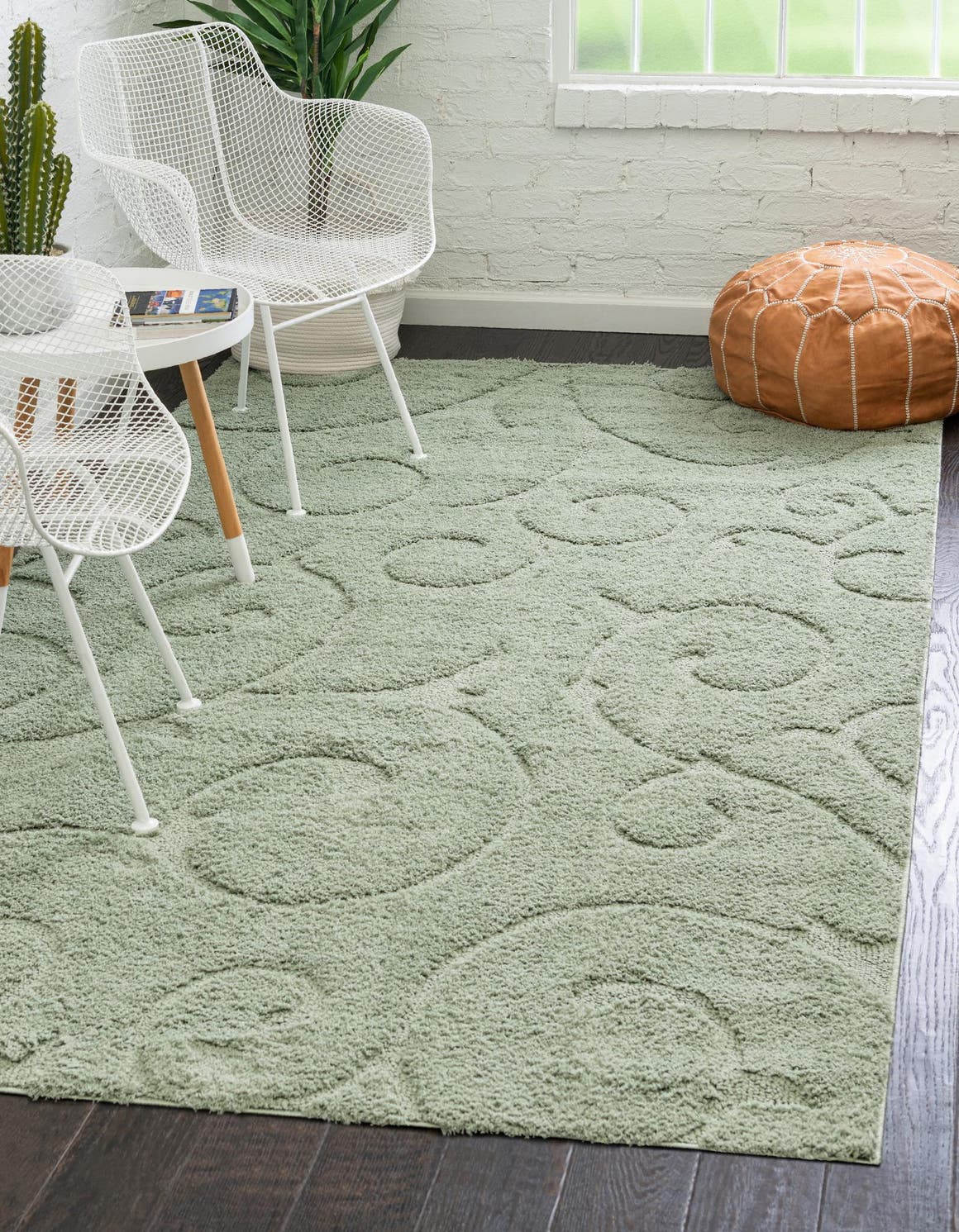 Green 8' x 10' Floral Shag Rectangle Area Rug Thick Soft Touch Fluffy & Plush Shaggy Pile 100% Polyester With Cotton Backing Carpet for Interior Design for Sale at Rug Engine