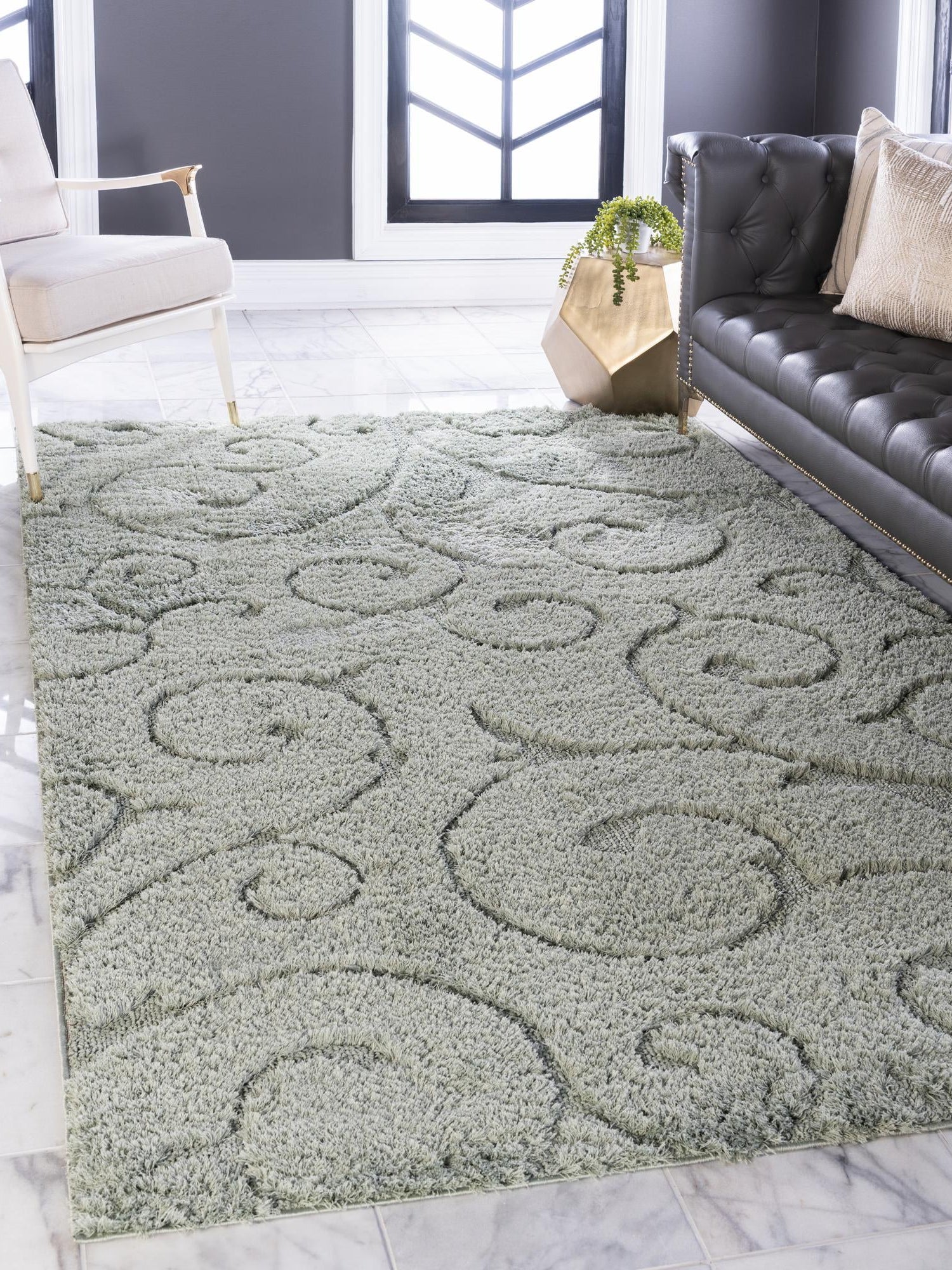 Green 4' 1 x 6' 1 Floral Shag Rectangle Area Rug Thick Soft Touch Fluffy & Plush Shaggy Pile 100% Polyester With Cotton Backing Carpet for Interior Design for Sale at Rug Engine