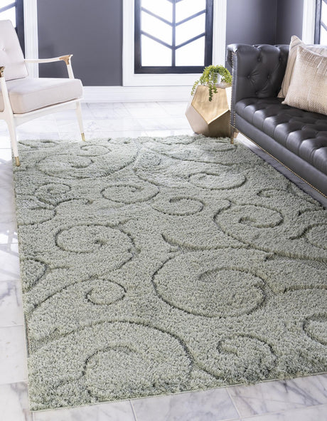 Green 8' x 10' Floral Shag Rectangle Area Rug Thick Soft Touch Fluffy & Plush Shaggy Pile 100% Polyester With Cotton Backing Carpet for Interior Design for Sale at Rug Engine
