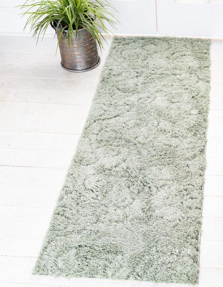 Green 3' x 10' Floral Shag Runner Rug