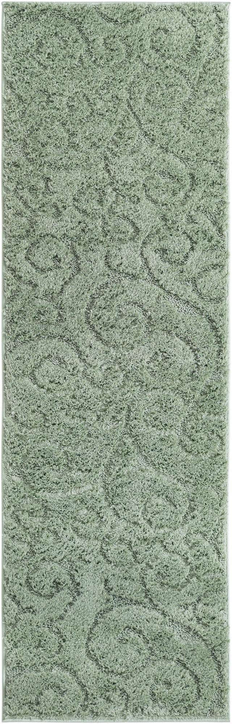 Green 2' x 6' 9 Floral Shag Runner Area Rug Thick Soft Touch Fluffy & Plush Shaggy Pile 100% Polyester With Cotton Backing Carpet for Interior Design for Sale at Rug Engine