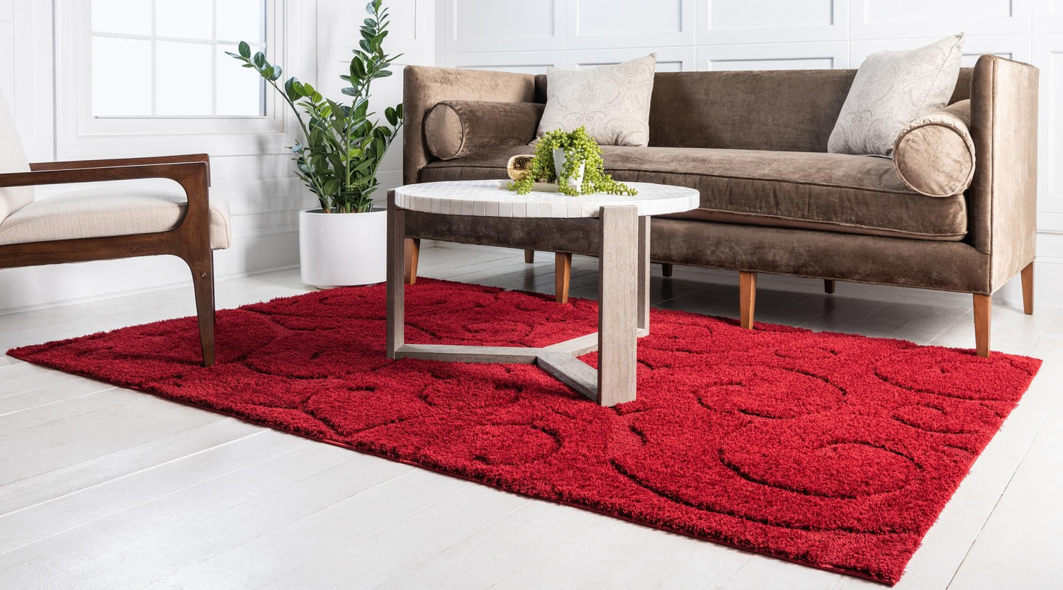 Red 8' x 10' Floral Shag Rectangle Area Rug Thick Soft Touch Fluffy & Plush Shaggy Pile 100% Polyester With Cotton Backing Carpet for Interior Design for Sale at Rug Engine