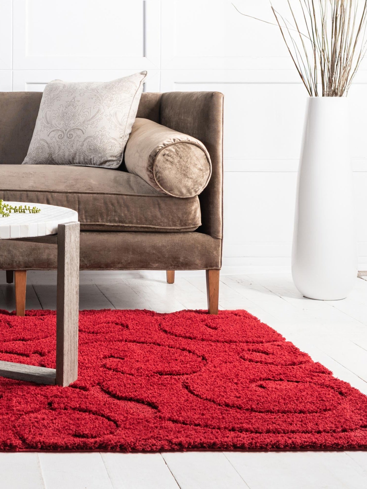 Red 9' x 12' Floral Shag Rectangle Area Rug Thick Soft Touch Fluffy & Plush Shaggy Pile 100% Polyester With Cotton Backing Carpet for Interior Design for Sale at Rug Engine