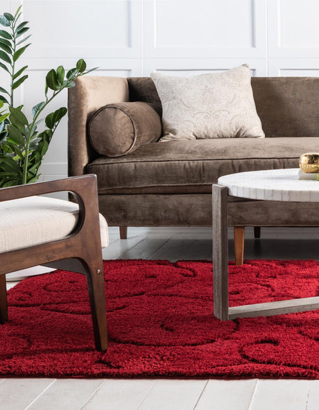 Red 5' x 8' Floral Shag Rectangle Area Rug Thick Soft Touch Fluffy & Plush Shaggy Pile 100% Polyester With Cotton Backing Carpet for Interior Design for Sale at Rug Engine