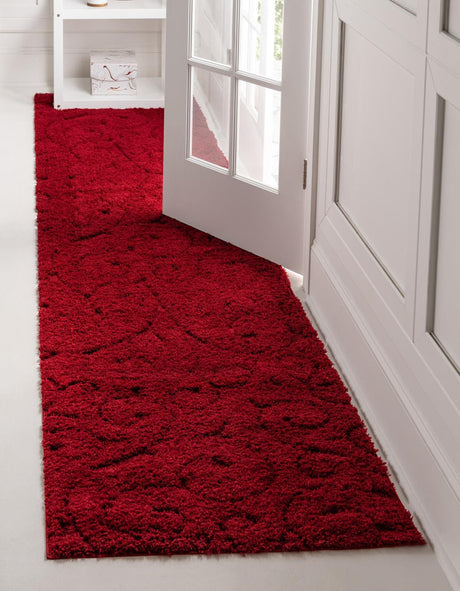 Red 2' x 8' Floral Shag Runner Area Rug Thick Soft Touch Fluffy & Plush Shaggy Pile 100% Polyester With Cotton Backing Carpet for Interior Design for Sale at Rug Engine