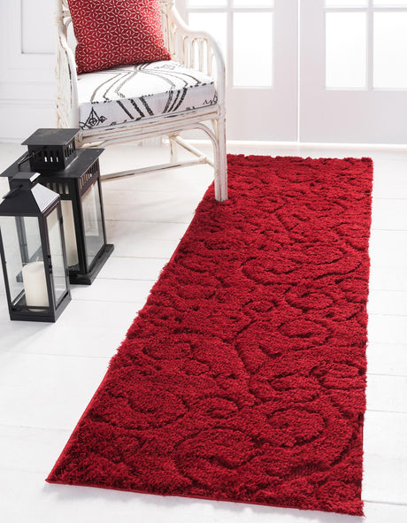 Red 2' 7 x 12' Floral Shag Runner Area Rug Thick Soft Touch Fluffy & Plush Shaggy Pile 100% Polyester With Cotton Backing Carpet for Interior Design for Sale at Rug Engine