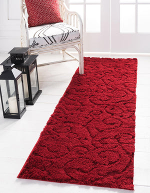 Red 2' x 8' Floral Shag Runner Area Rug Thick Soft Touch Fluffy & Plush Shaggy Pile 100% Polyester With Cotton Backing Carpet for Interior Design for Sale at Rug Engine
