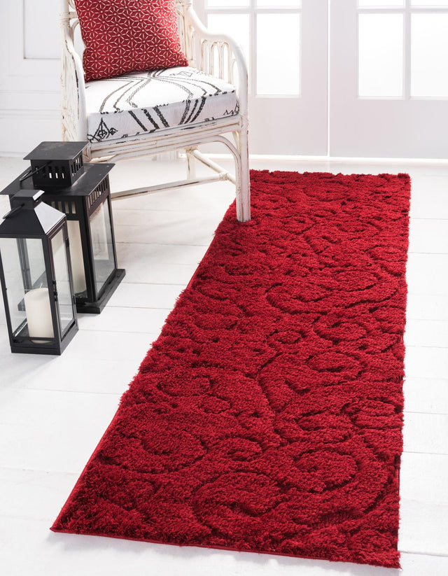 Red 2' x 8' Floral Shag Runner Area Rug Thick Soft Touch Fluffy & Plush Shaggy Pile 100% Polyester With Cotton Backing Carpet for Interior Design for Sale at Rug Engine