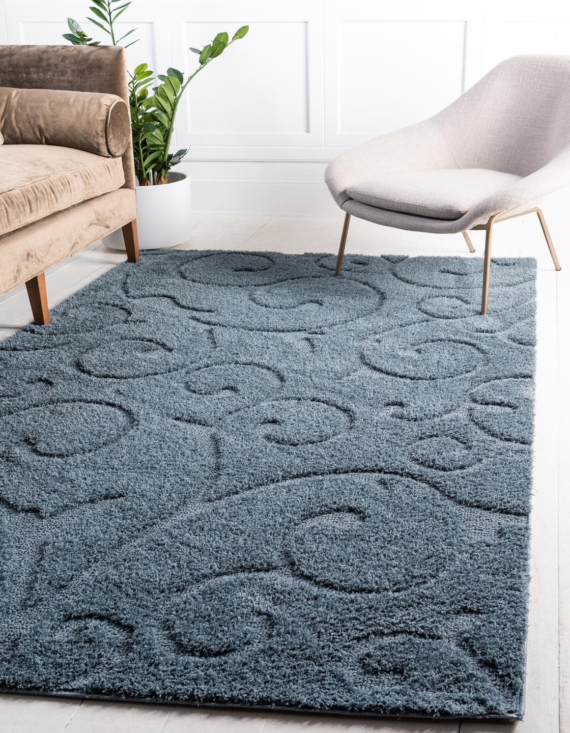 Blue 4' x 6' Floral Shag Rectangle Area Rug Thick Soft Touch Fluffy & Plush Shaggy Pile 100% Polyester With Cotton Backing Carpet for Interior Design for Sale at Rug Engine