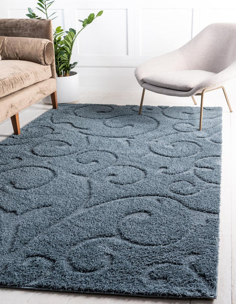 Blue 4' x 6' Floral Shag Rectangle Area Rug Thick Soft Touch Fluffy & Plush Shaggy Pile 100% Polyester With Cotton Backing Carpet for Interior Design for Sale at Rug Engine