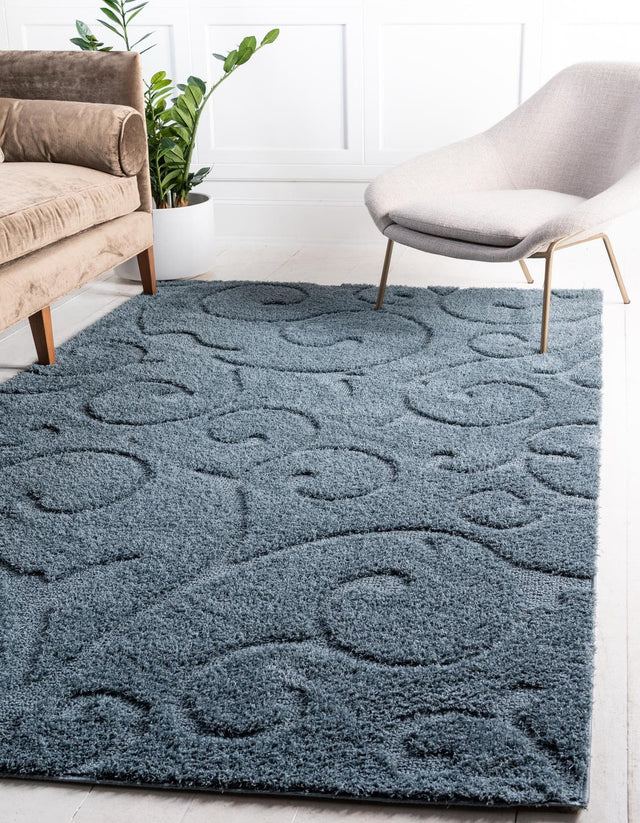 Blue 4' x 6' Floral Shag Rectangle Area Rug Thick Soft Touch Fluffy & Plush Shaggy Pile 100% Polyester With Cotton Backing Carpet for Interior Design for Sale at Rug Engine