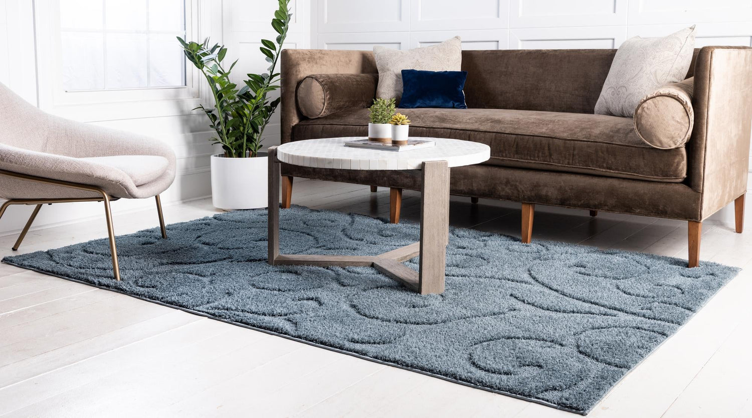 Blue 5' x 8' Floral Shag Rectangle Area Rug Thick Soft Touch Fluffy & Plush Shaggy Pile 100% Polyester With Cotton Backing Carpet for Interior Design for Sale at Rug Engine