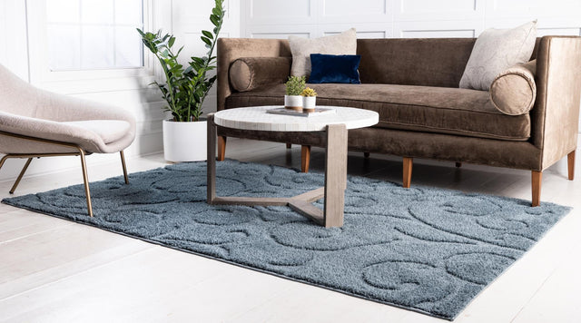 Blue 4' x 6' Floral Shag Rectangle Area Rug Thick Soft Touch Fluffy & Plush Shaggy Pile 100% Polyester With Cotton Backing Carpet for Interior Design for Sale at Rug Engine