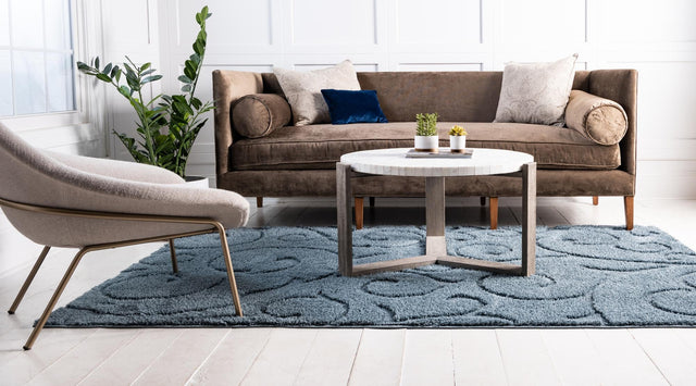 Blue 4' x 6' Floral Shag Rectangle Area Rug Thick Soft Touch Fluffy & Plush Shaggy Pile 100% Polyester With Cotton Backing Carpet for Interior Design for Sale at Rug Engine