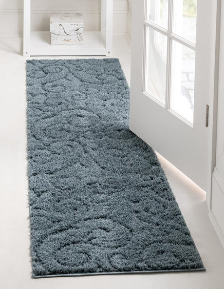 Blue 2' 7 x 10' Floral Shag Runner Area Rug Thick Soft Touch Fluffy & Plush Shaggy Pile 100% Polyester With Cotton Backing Carpet for Interior Design for Sale at Rug Engine