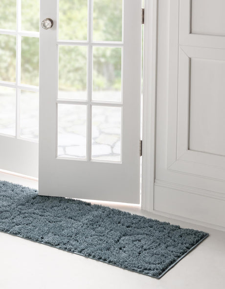 Blue 2' 7 x 10' Floral Shag Runner Area Rug Thick Soft Touch Fluffy & Plush Shaggy Pile 100% Polyester With Cotton Backing Carpet for Interior Design for Sale at Rug Engine