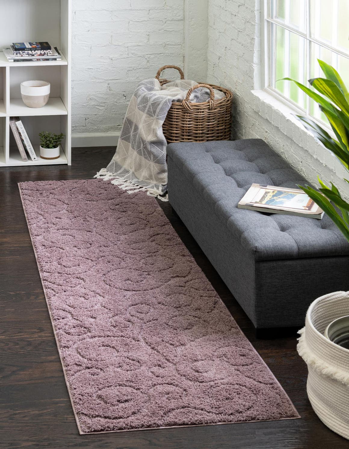 Violet 2' 7 x 10' Floral Shag Runner Area Rug Thick Soft Touch Fluffy & Plush Shaggy Pile 100% Polyester With Cotton Backing Carpet for Interior Design for Sale at Rug Engine