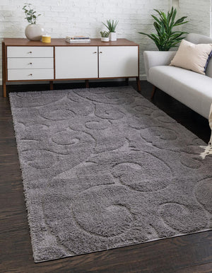 Dark Gray 5' 1 x 8' Floral Shag Rectangle Area Rug Thick Soft Touch Fluffy & Plush Shaggy Pile 100% Polyester With Cotton Backing Carpet for Interior Design for Sale at Rug Engine