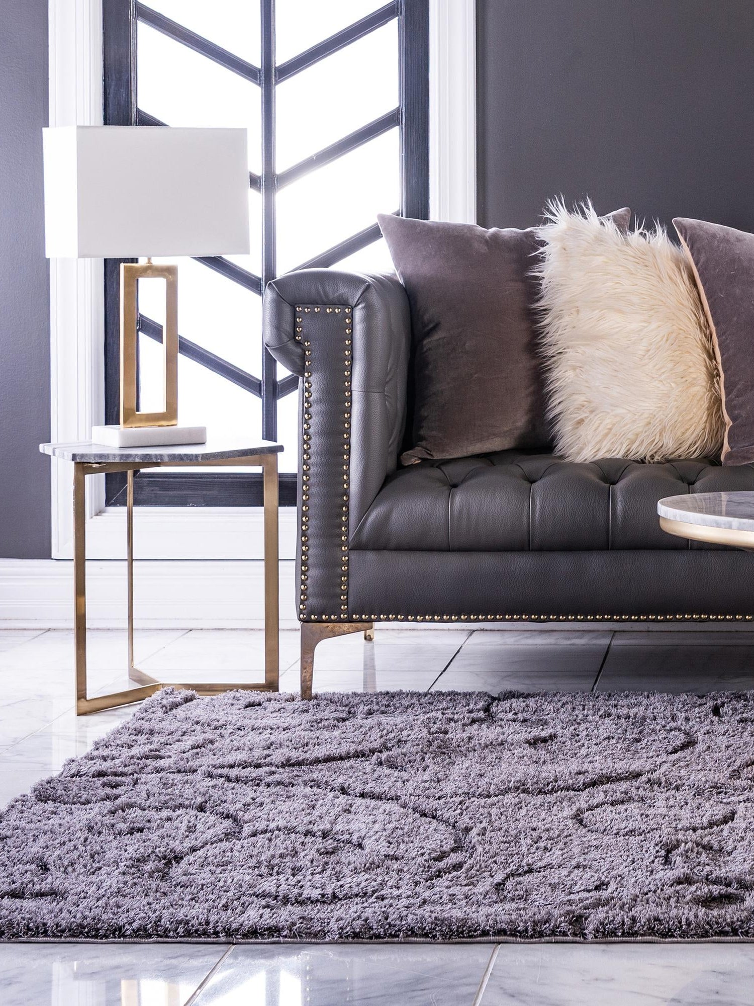 Dark Gray 4' 1 x 6' 1 Floral Shag Rectangle Area Rug Thick Soft Touch Fluffy & Plush Shaggy Pile 100% Polyester With Cotton Backing Carpet for Interior Design for Sale at Rug Engine