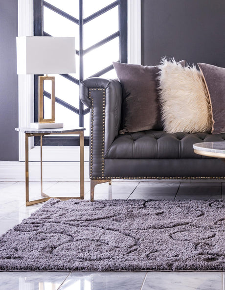 Dark Gray 4' 1 x 6' 1 Floral Shag Rectangle Area Rug Thick Soft Touch Fluffy & Plush Shaggy Pile 100% Polyester With Cotton Backing Carpet for Interior Design for Sale at Rug Engine