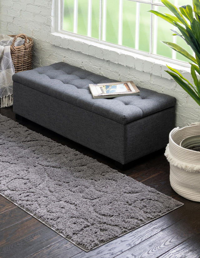 Dark Gray 2' x 7' Floral Shag Runner Rug