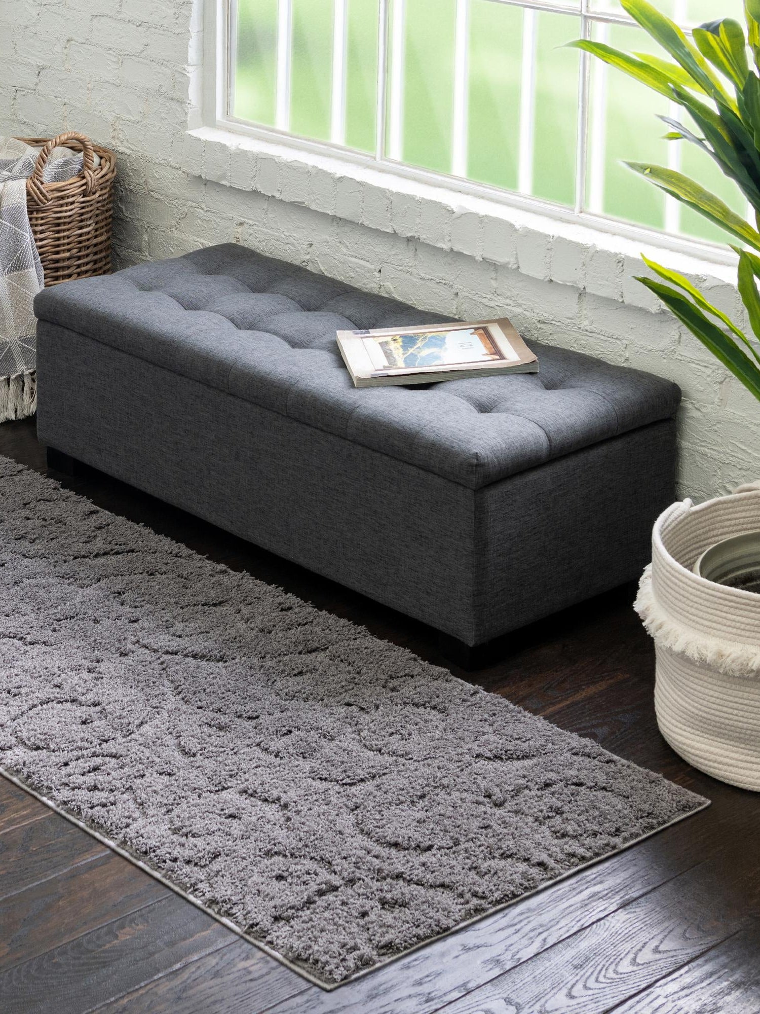 Dark Gray 2' 7 x 10' Floral Shag Runner Area Rug Thick Soft Touch Fluffy & Plush Shaggy Pile 100% Polyester With Cotton Backing Carpet for Interior Design for Sale at Rug Engine